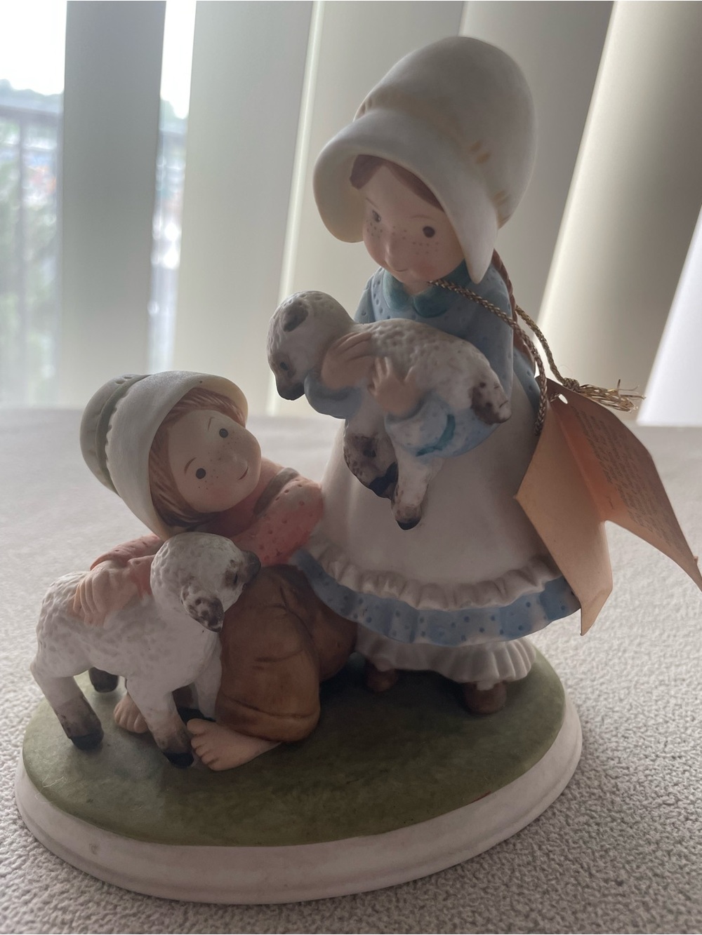 Vintage Holly Hobbie Porcelain Figurine 1977 Kids & Lambs